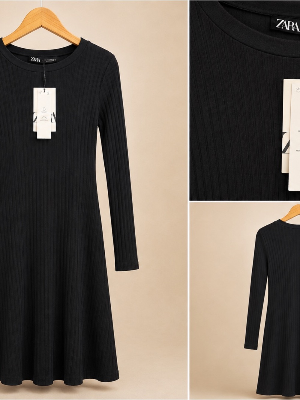 Zara Black Ribbed Midi A-Line Dress